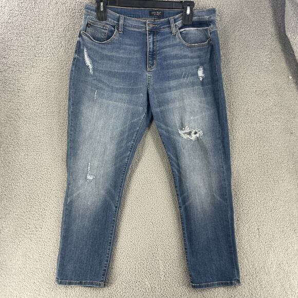 Judy Blue Jeans Womens Plus 1XL 38 x 27 Blue Distressed Boyfriend Denim Wisker - Picture 13 of 13